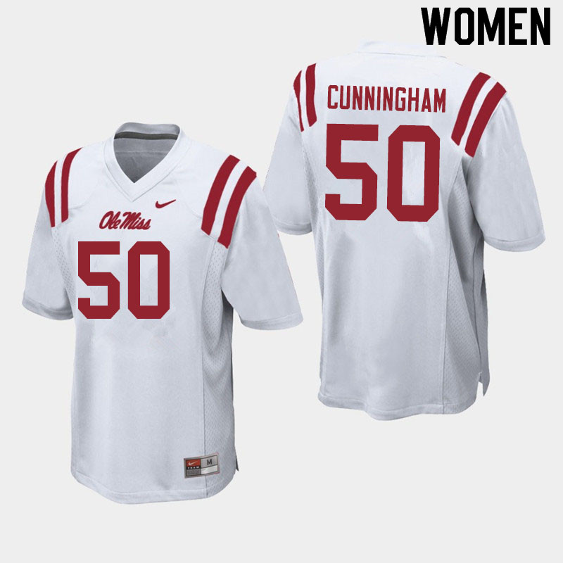 Women #50 Jalen Cunningham Ole Miss Rebels College Football Jerseys Sale-White